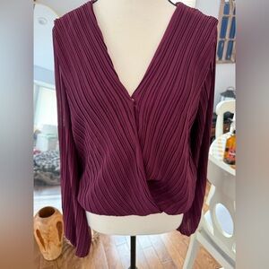 She + Sky Deep Burgundy Pleated Blouse